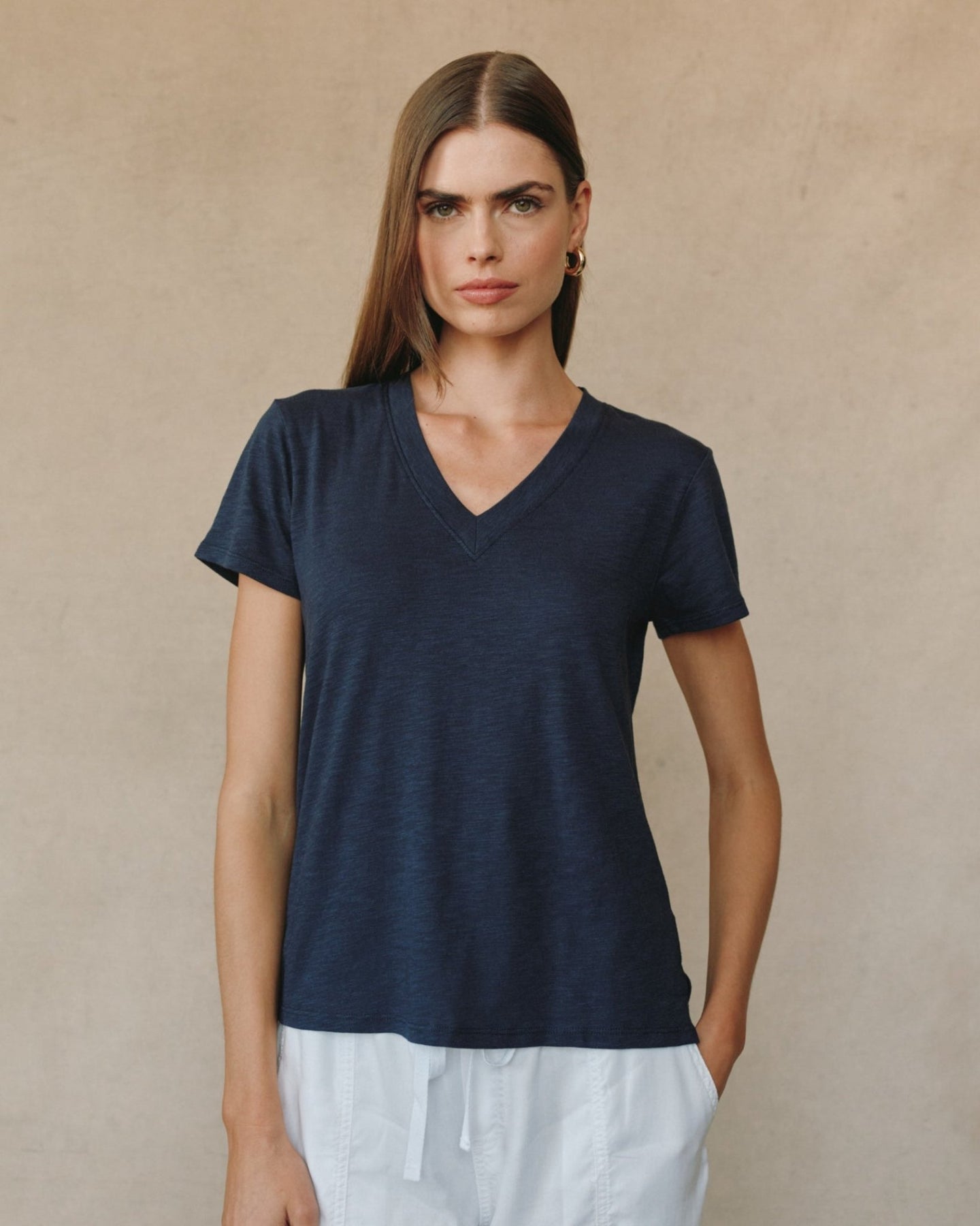 Bella DahlSide Slit V Neck Tee - Endless SeaTops