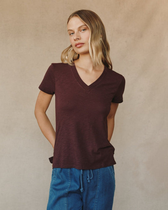 Bella Dahl Side Slit V Neck Tee - Pinot Noir View 2