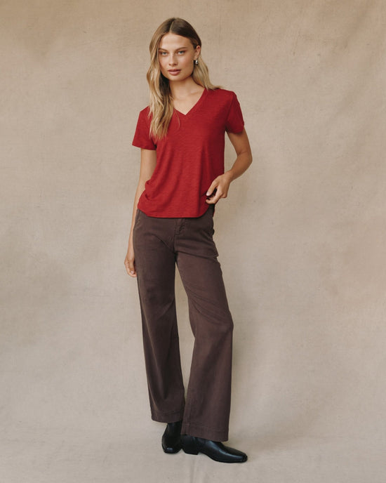Bella Dahl Side Slit V Neck Tee - Ruby Red View 2