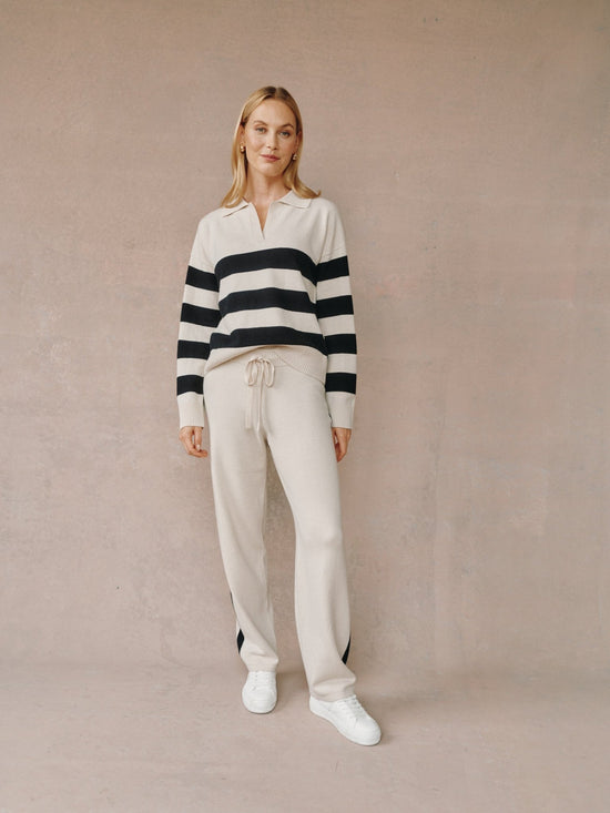 Bella Dahl Side Stripe Straight Leg Pant- Oat & Black View 2