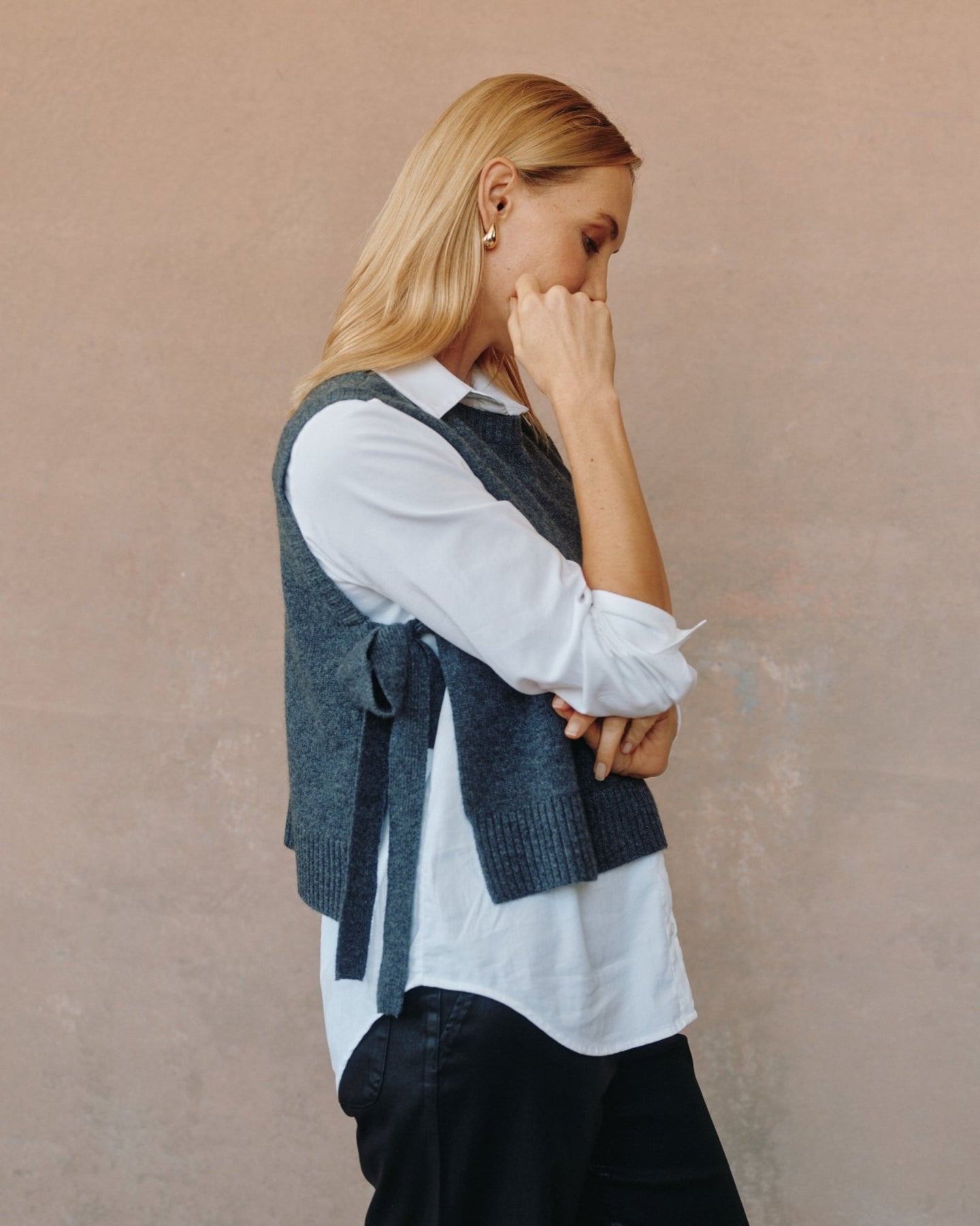 Bella DahlSide Tie Vest - CharcoalTops