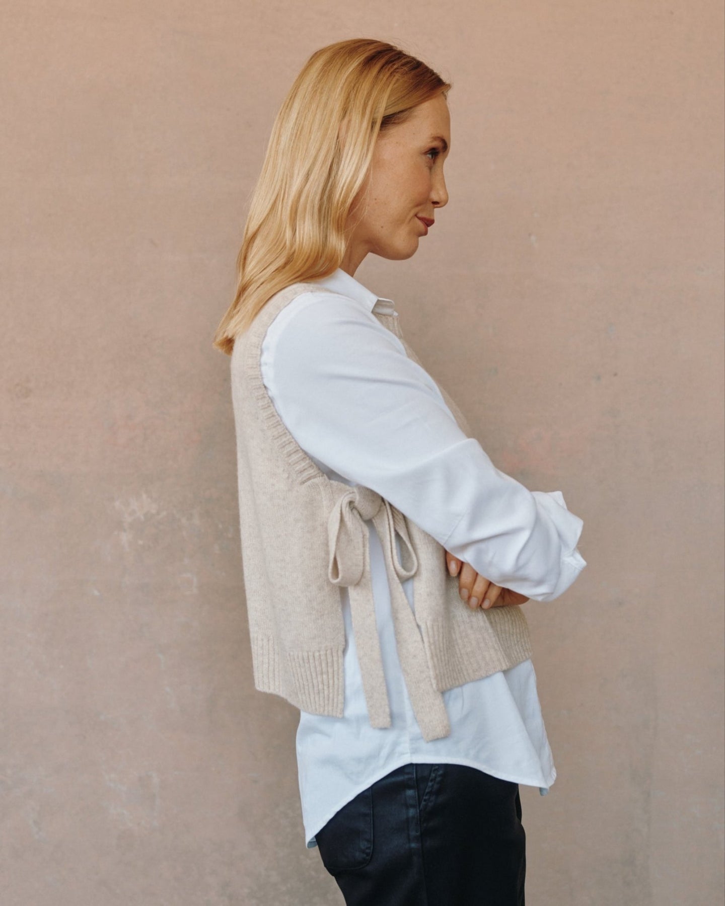 Bella DahlSide Tie Vest - Ivory OatTops
