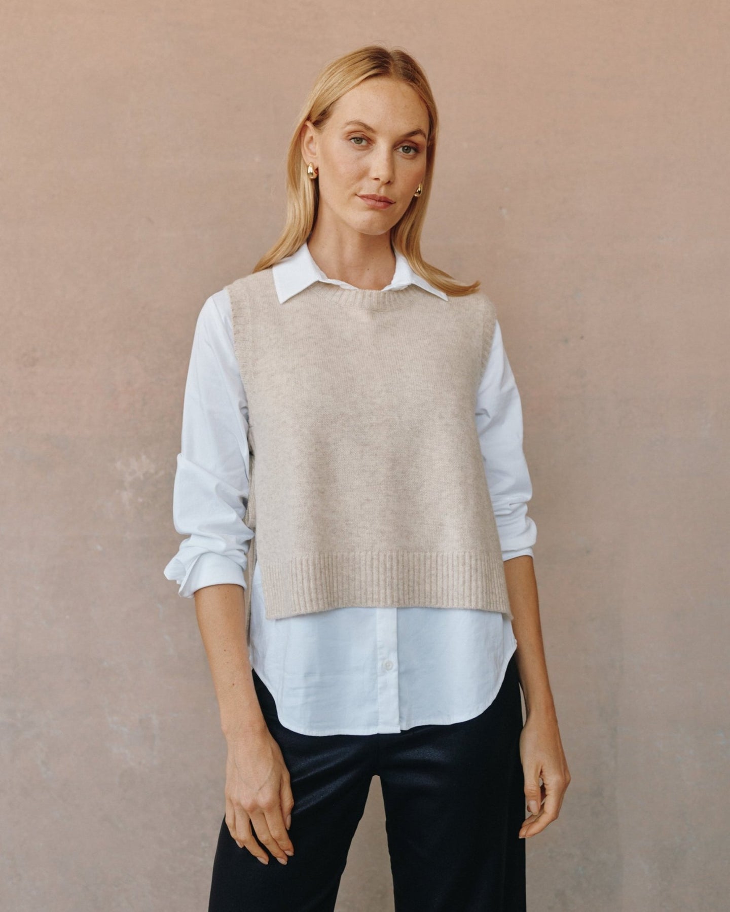 Bella DahlSide Tie Vest - Ivory OatTops