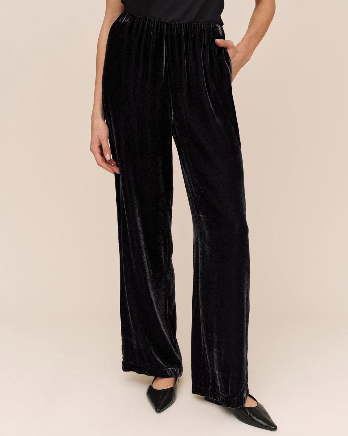 Bella DahlSleek Velvet Clean Wide Leg - BlackPants