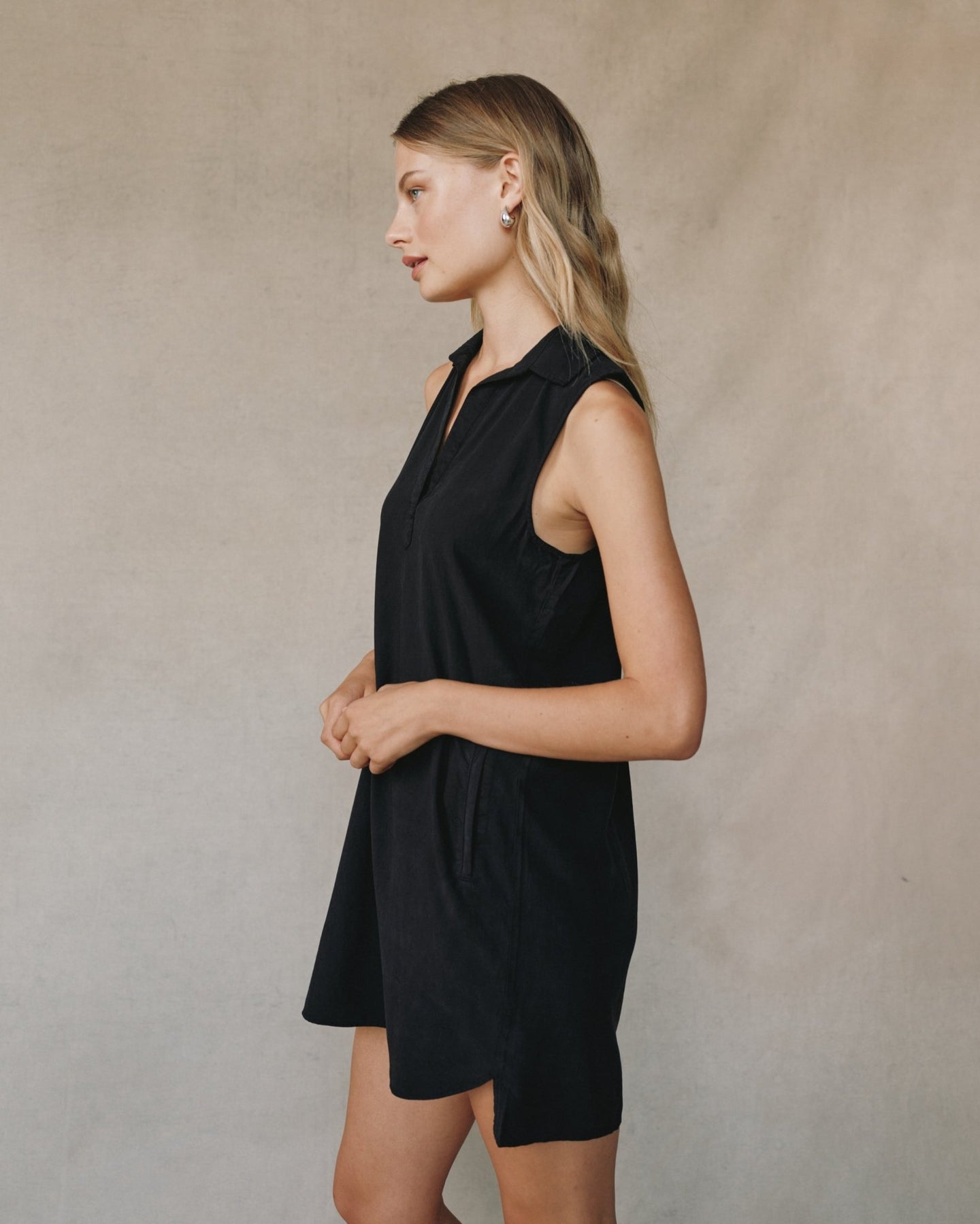 Sleeveless A-Line Minidress in Black Sleeveless A-Line Minidress in Black