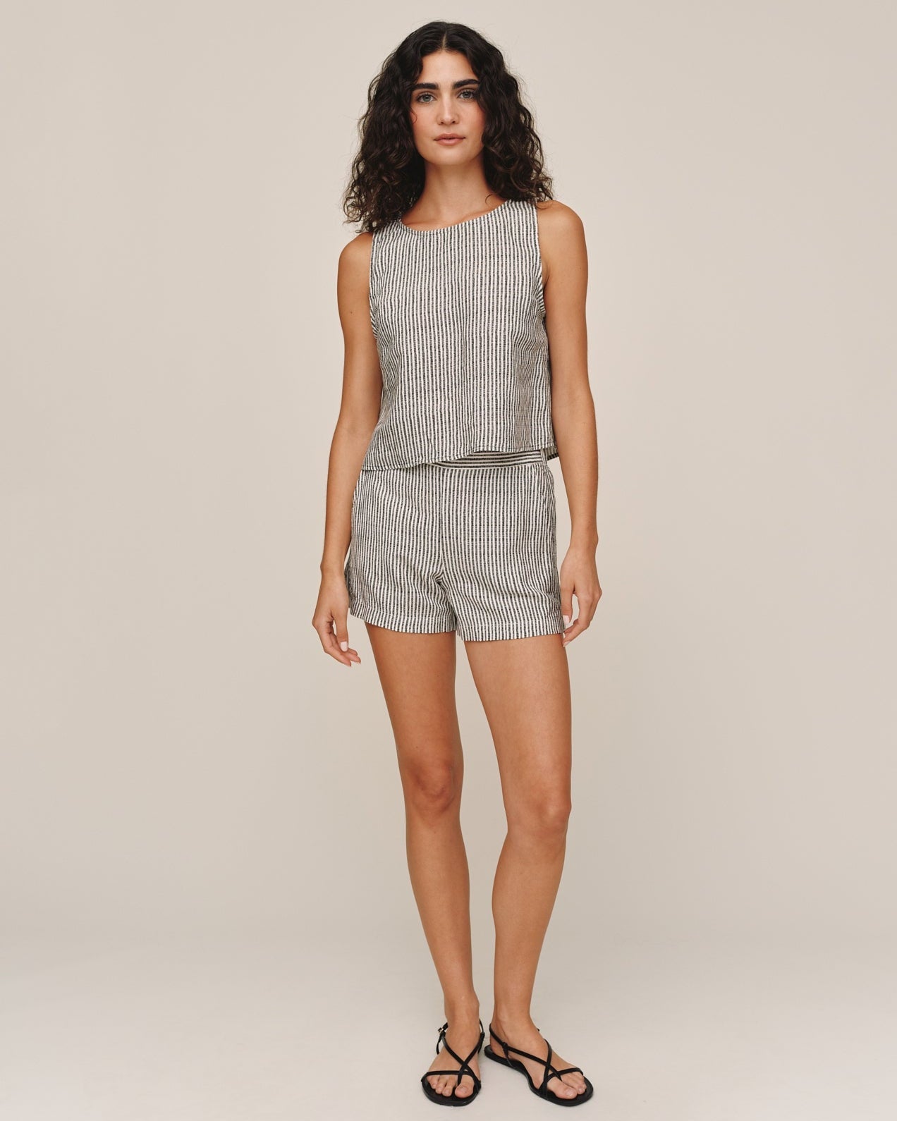 Bella DahlSleeveless Boat Neck Split Back - Hatch StripeTops