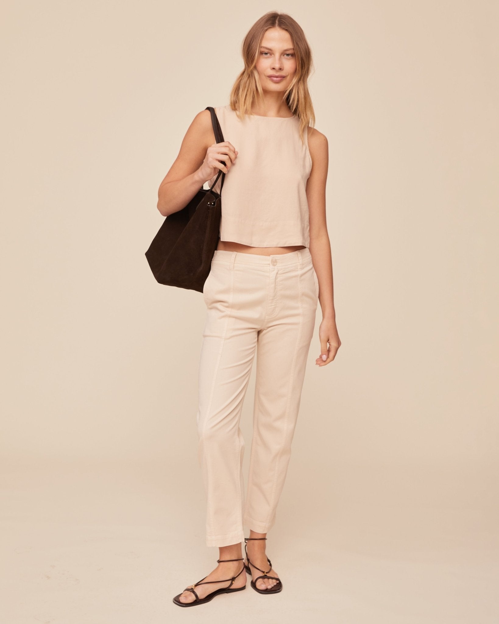 Sleeveless Boat Neck Split Back - Linen Sand – Bella Dahl