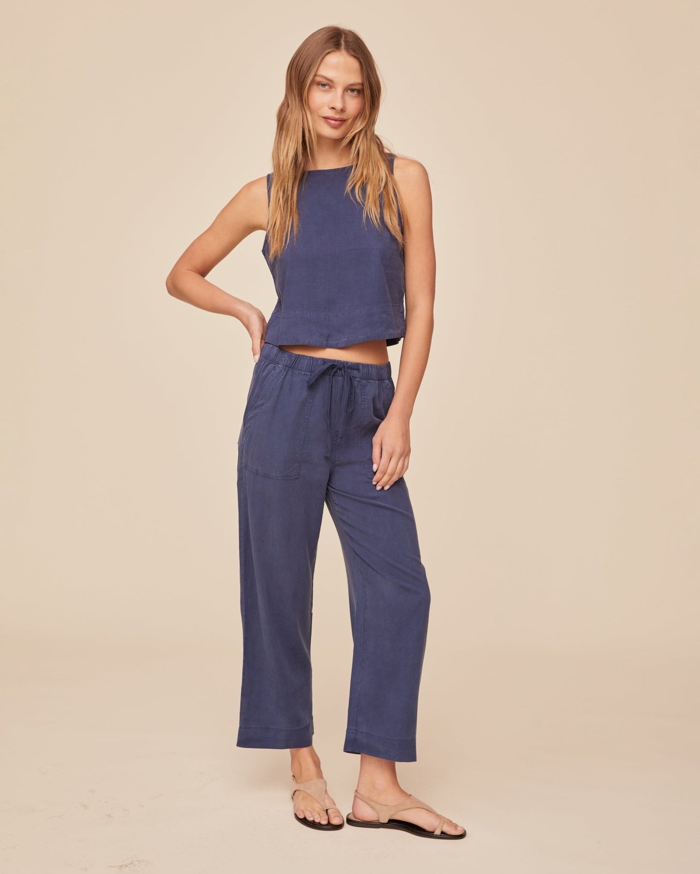 Bella DahlSleeveless Boat Neck Split Back - Midnight SurfTops