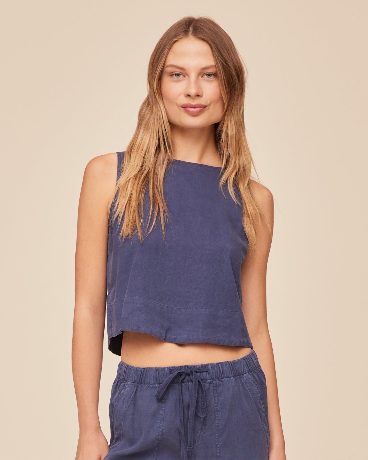 Bella DahlSleeveless Boat Neck Split Back - Midnight SurfTops