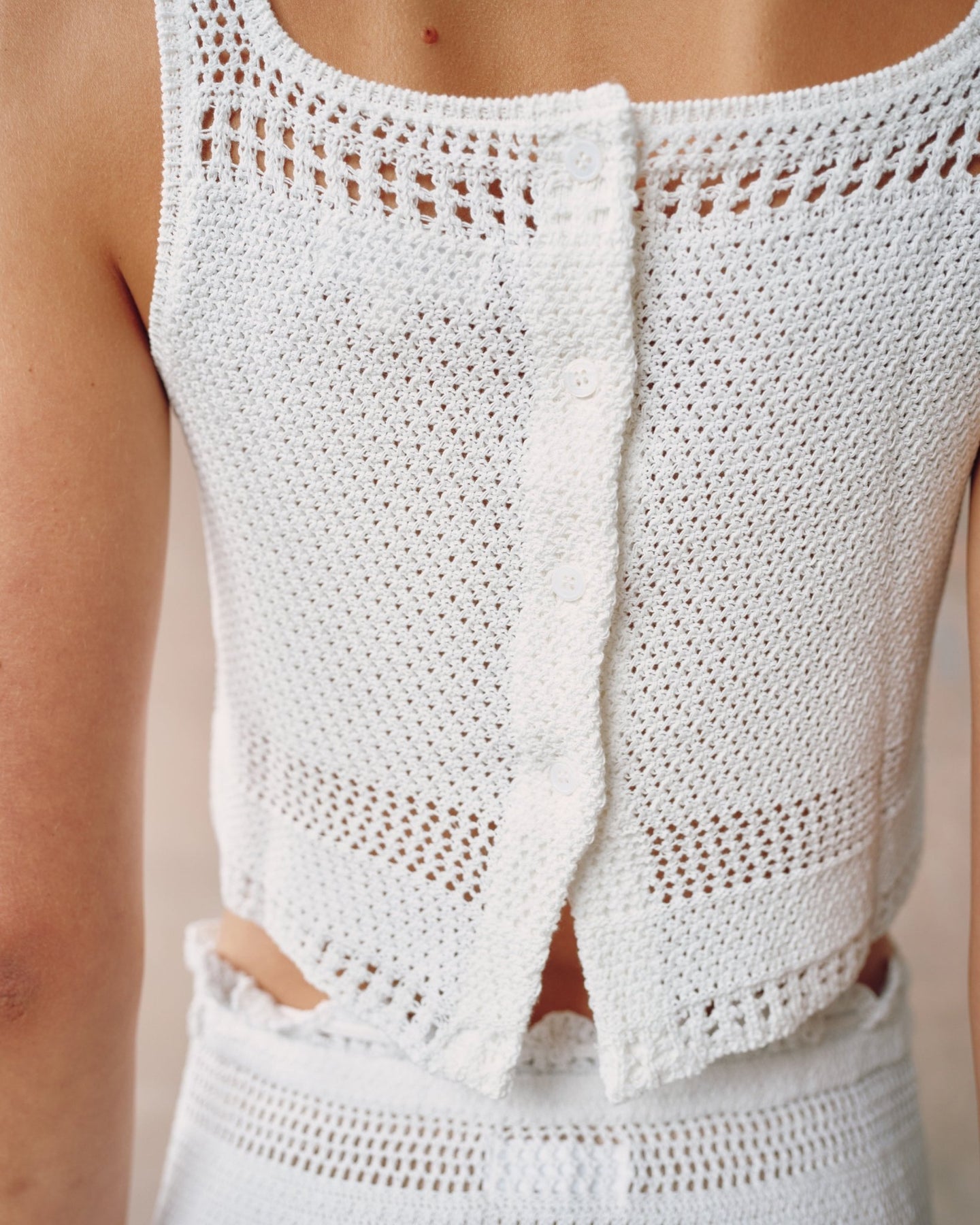 Bella DahlSleeveless Button Back Crochet Top - WhiteTops