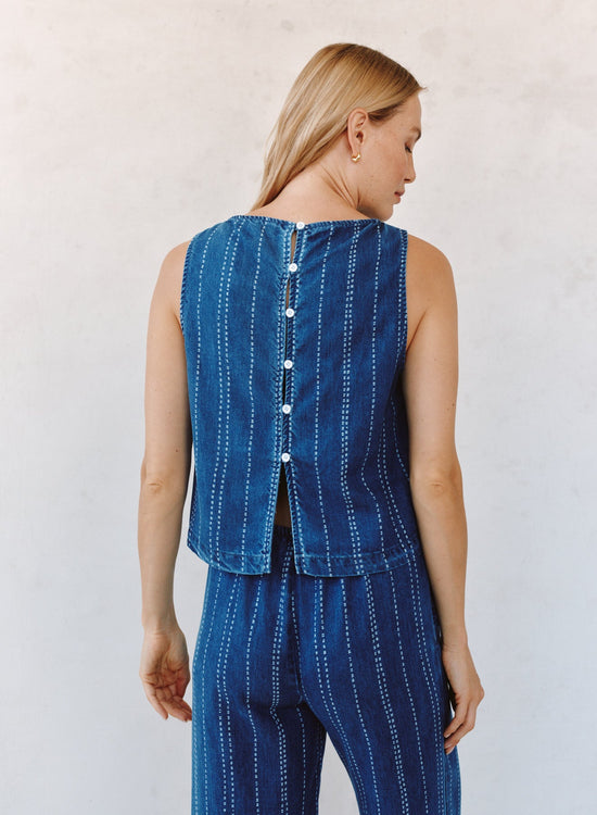 Bella Dahl Sleeveless Button Back Top - Indigo Stripe View 2