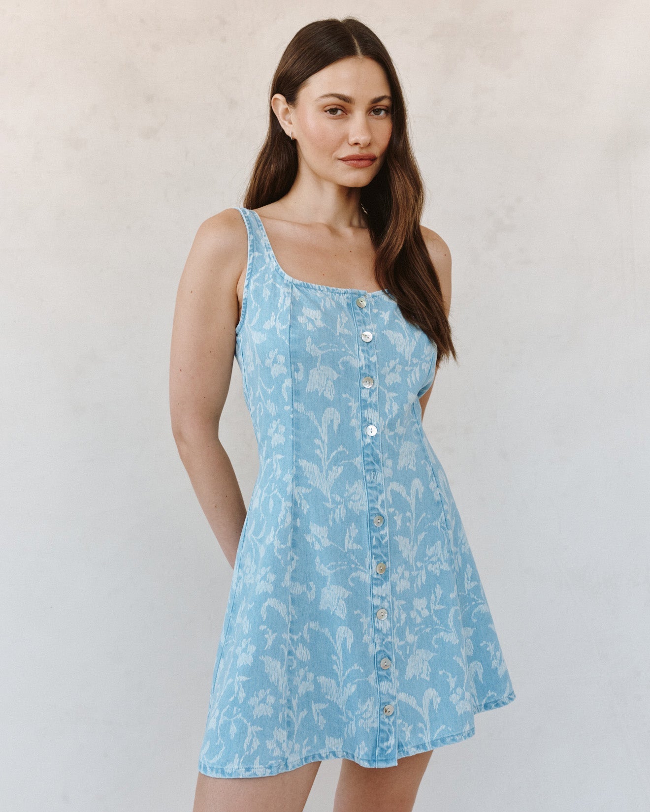 Sleeveless Button Front Fitted Dress - Vintage Fleur Denim Vintage Fleur Denim / S Sleeveless Button Front Fitted Dress - Vintage Fleur Denim Vintage Fleur Denim / S