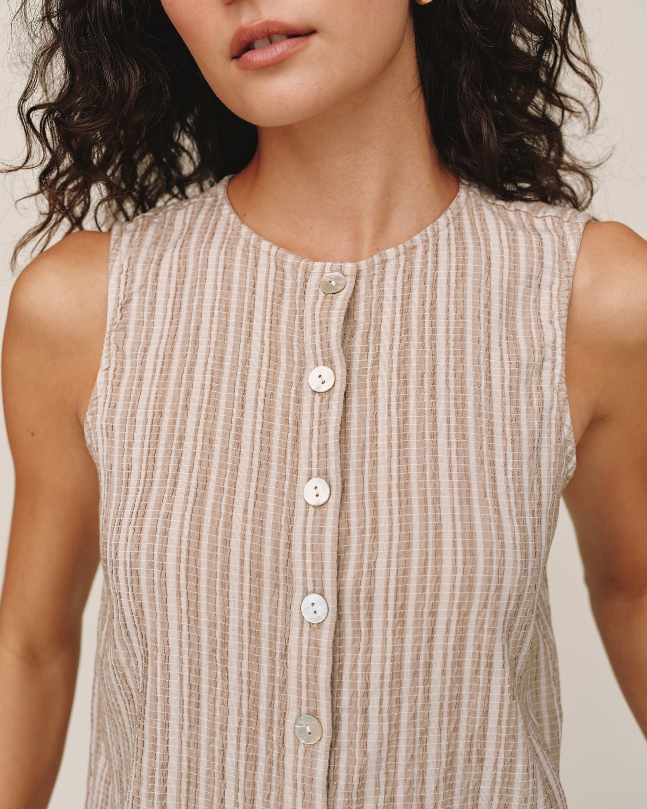 Bella DahlSleeveless Button Front Top - DriftwoodTops