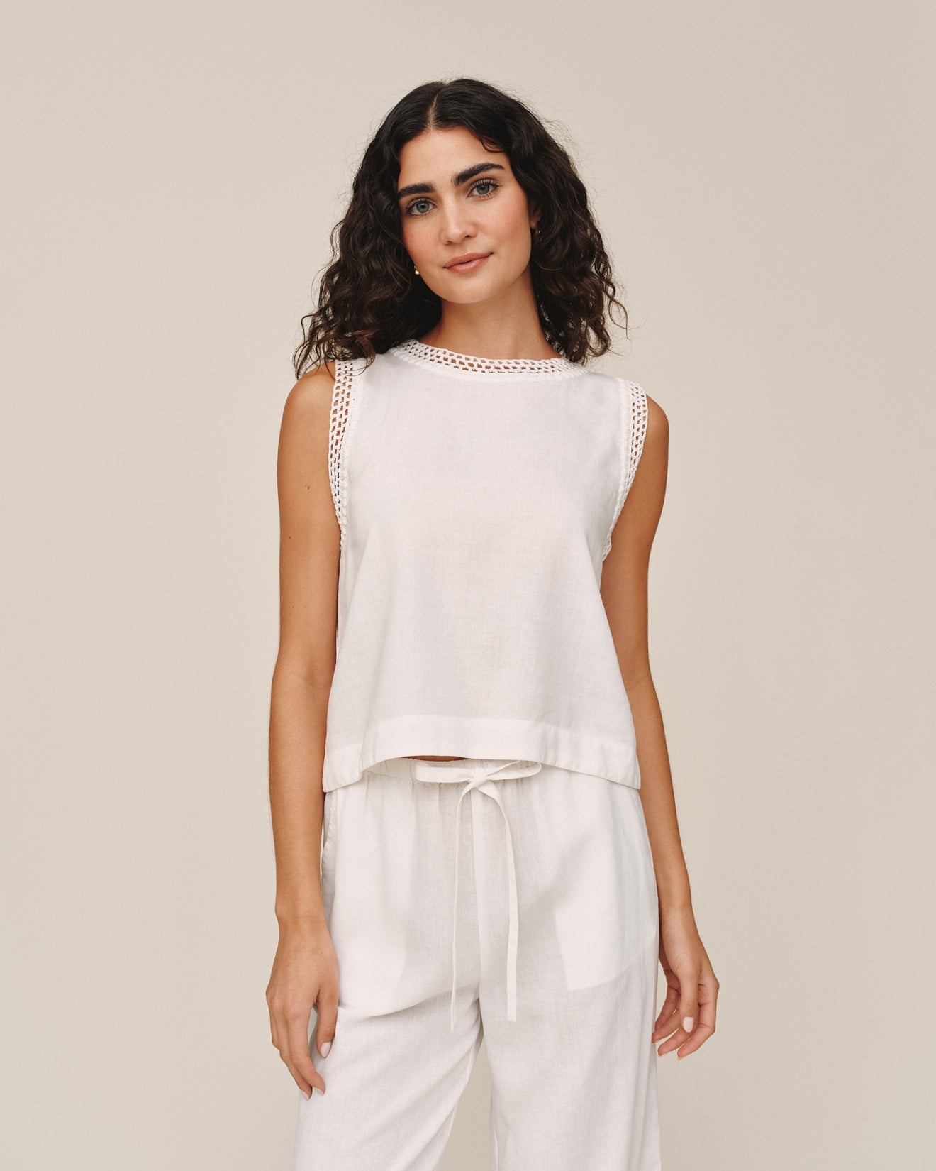 Bella DahlSleeveless Crochet Edge Top - Ivory SandTops