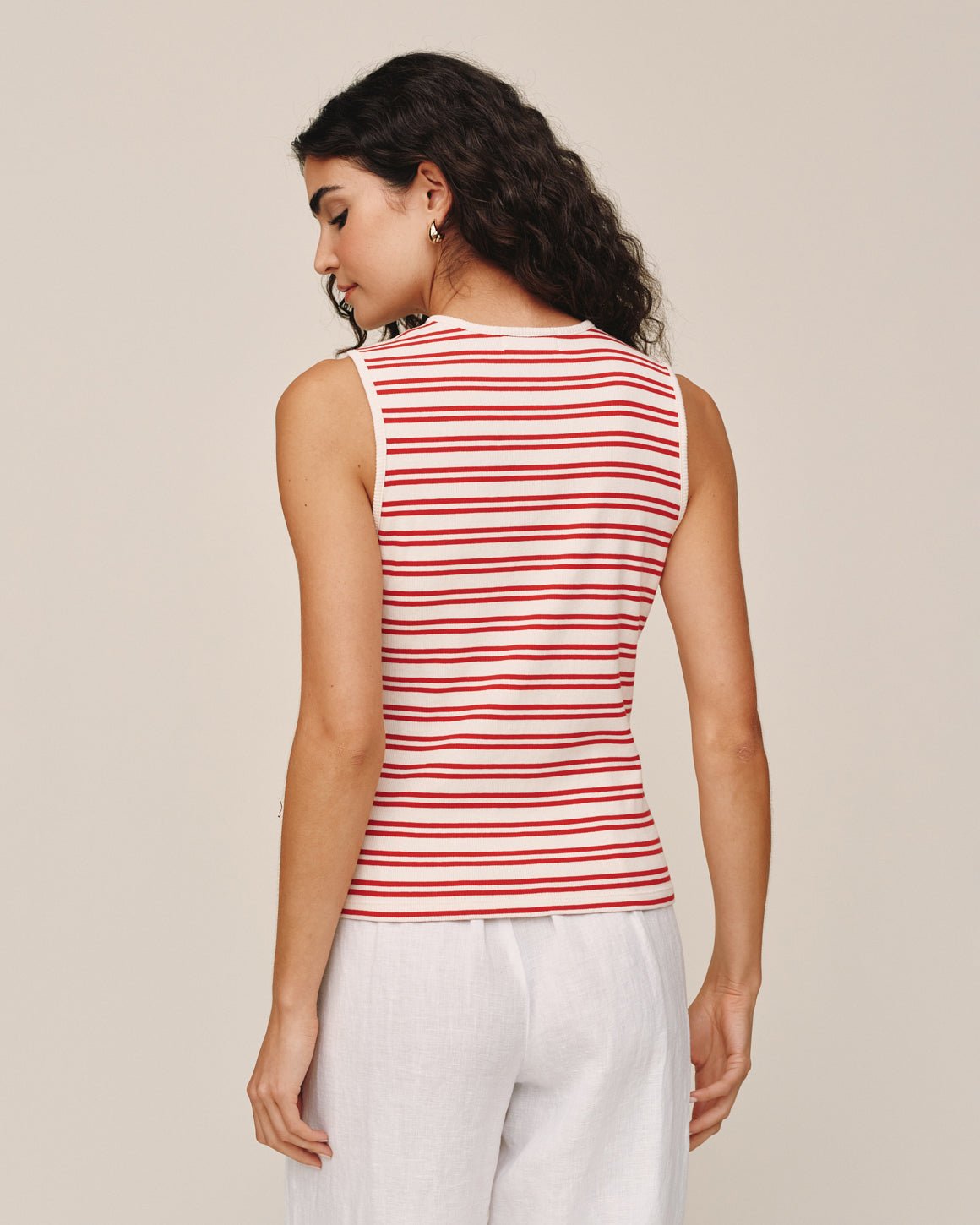 Bella DahlSleeveless Fitted Button Down Top - Sunset Sail StripeTops