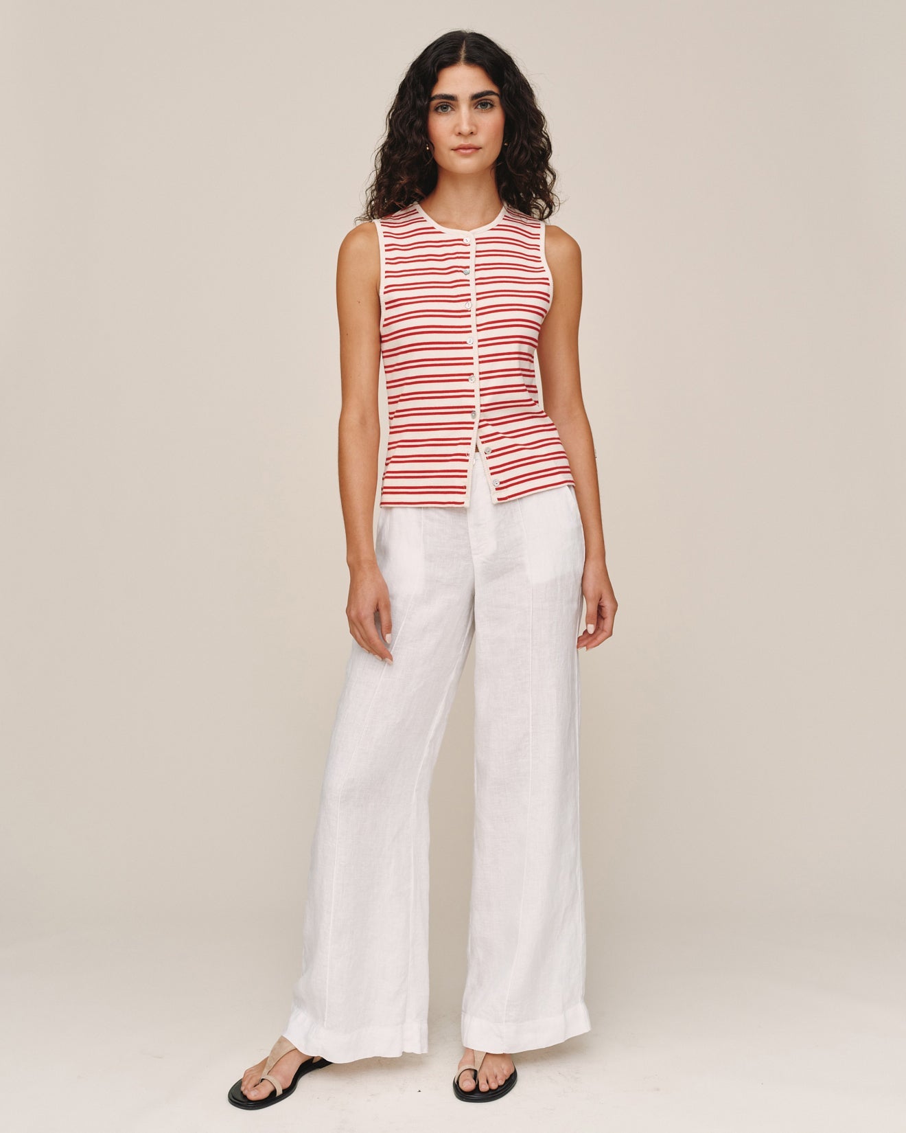 Bella DahlSleeveless Fitted Button Down Top - Sunset Sail StripeTops