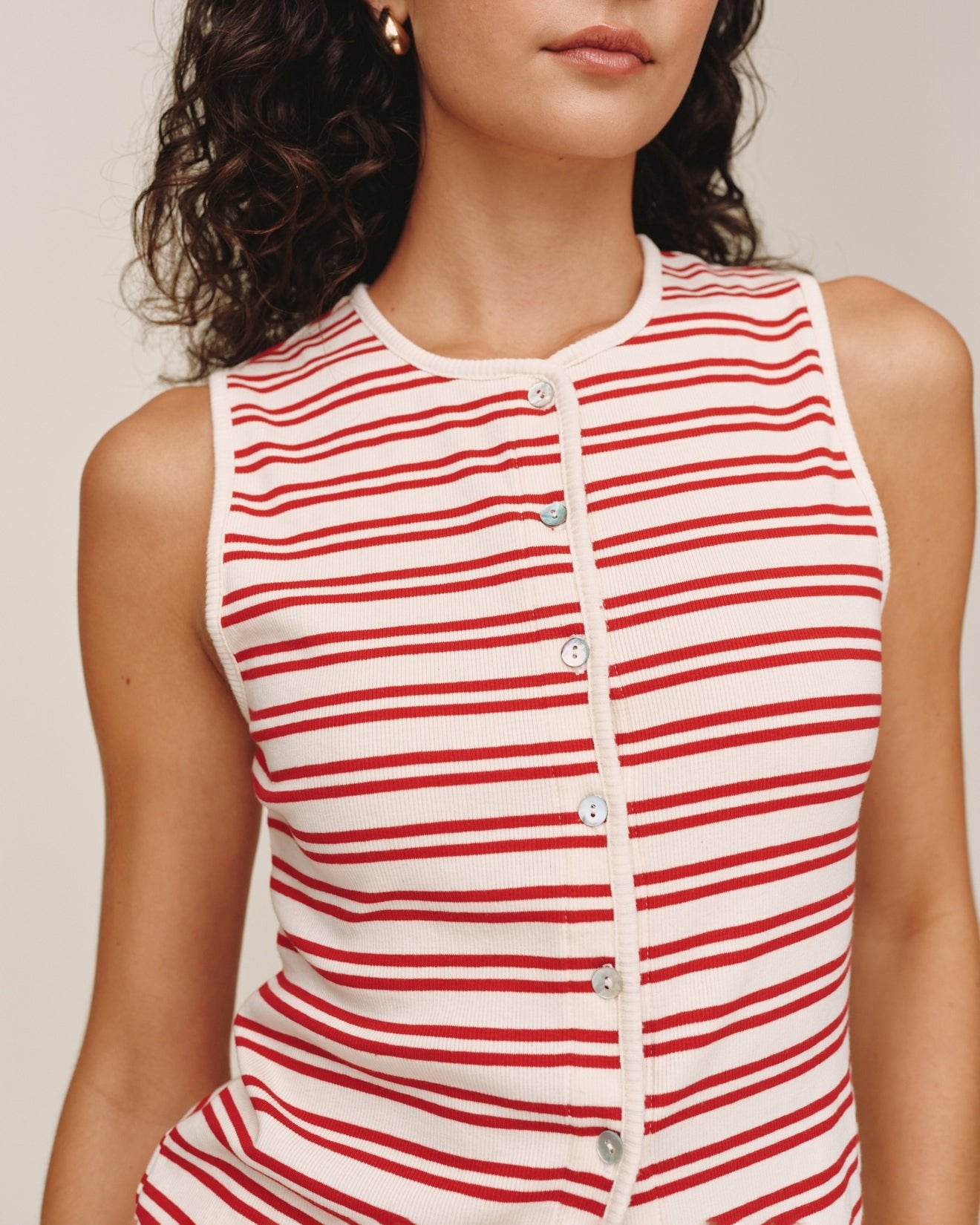 Bella DahlSleeveless Fitted Button Down Top - Sunset Sail StripeTops