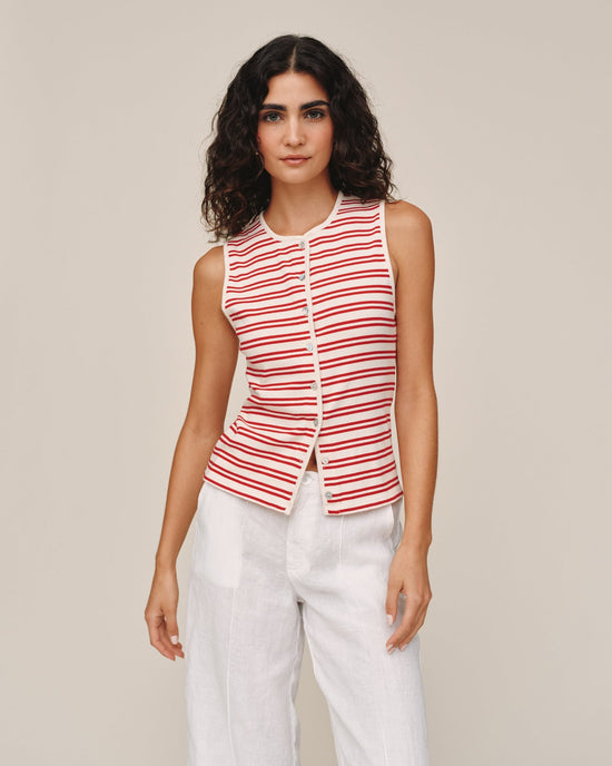 Bella Dahl Sleeveless Fitted Button Down Top - Sunset Sail Stripe View 2