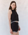 Bella DahlSleeveless Fray Trim Tank - BlackTops