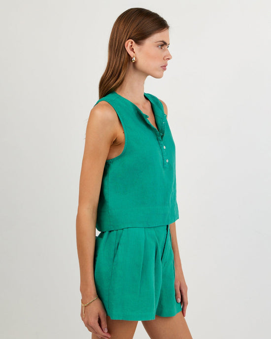 Bella Dahl Sleeveless Half Placket Top - Aqua Green View 2