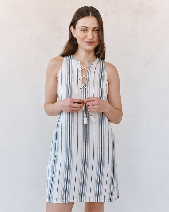 Bella Dahl Sleeveless Lace Up Mini Dress - Boardwalk Stripe View 2