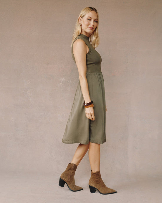Bella Dahl Sleeveless Mock Neck Mixed Dress- Ivy Green View 2