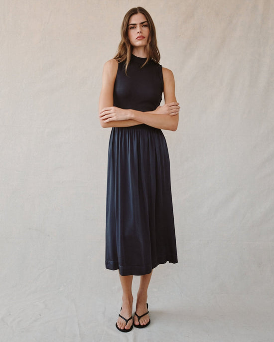 Bella Dahl Sleeveless Mock Neck Mixed Dress- Obsidian Stone