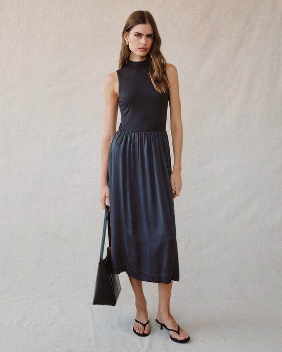 Bella Dahl Sleeveless Mock Neck Mixed Dress- Obsidian Stone View 2