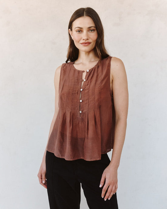 Bella Dahl Sleeveless Pintuck Pullover - Mocha Cloud