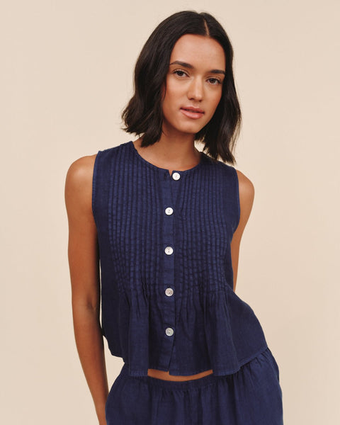 Sleeveless Pintuck Top - Nautical Night – Bella Dahl