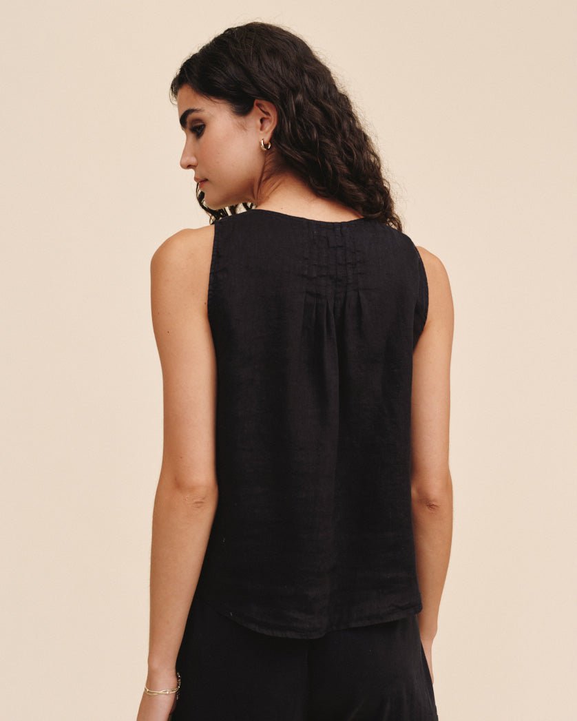Sleeveless Pintuck V Neck Top - Black – Bella Dahl