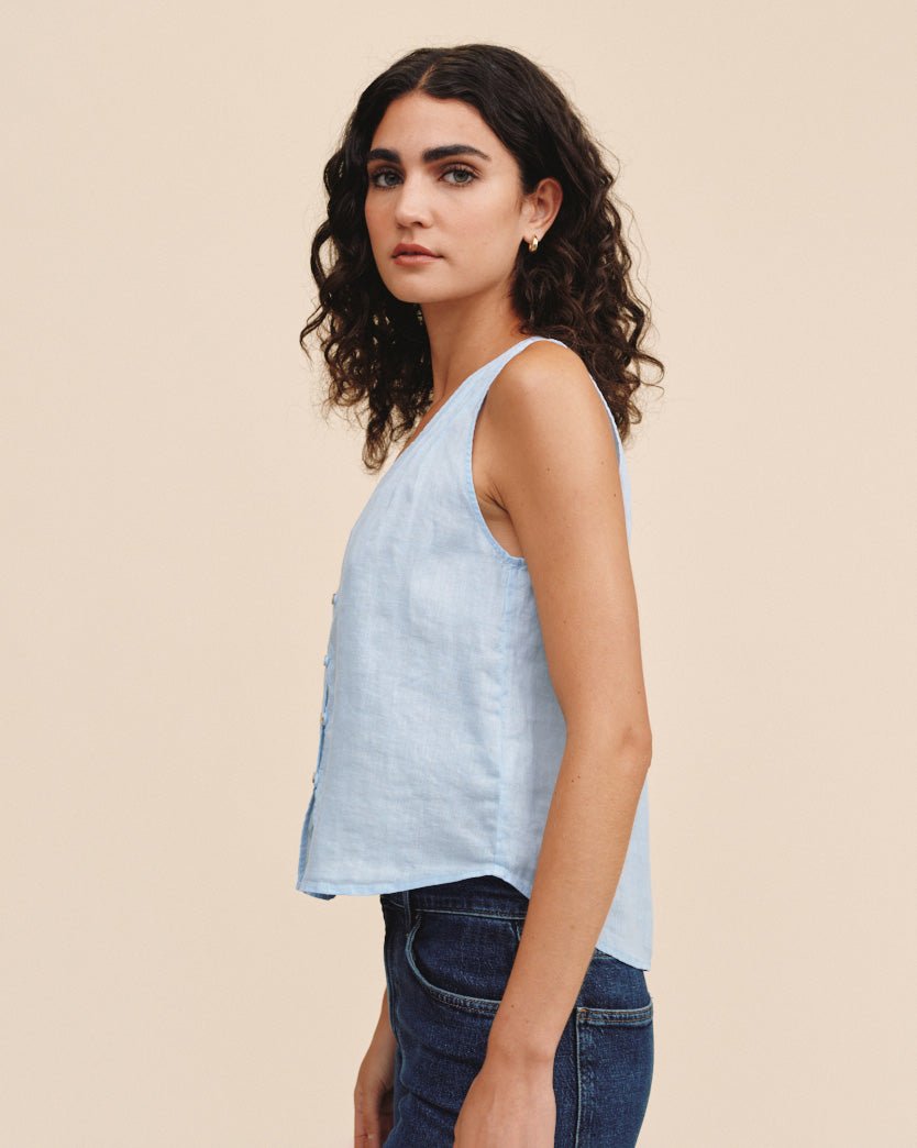 Sleeveless Pintuck V Neck Top - Blue Bell – Bella Dahl