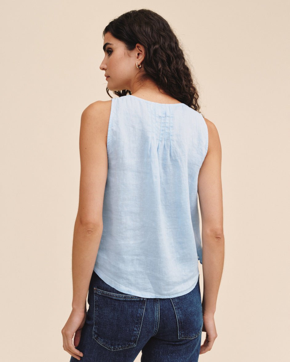 Sleeveless Pintuck V Neck Top - Blue Bell – Bella Dahl