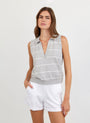 Bella DahlSleeveless Placket Pullover - Sea Mist StripeTops