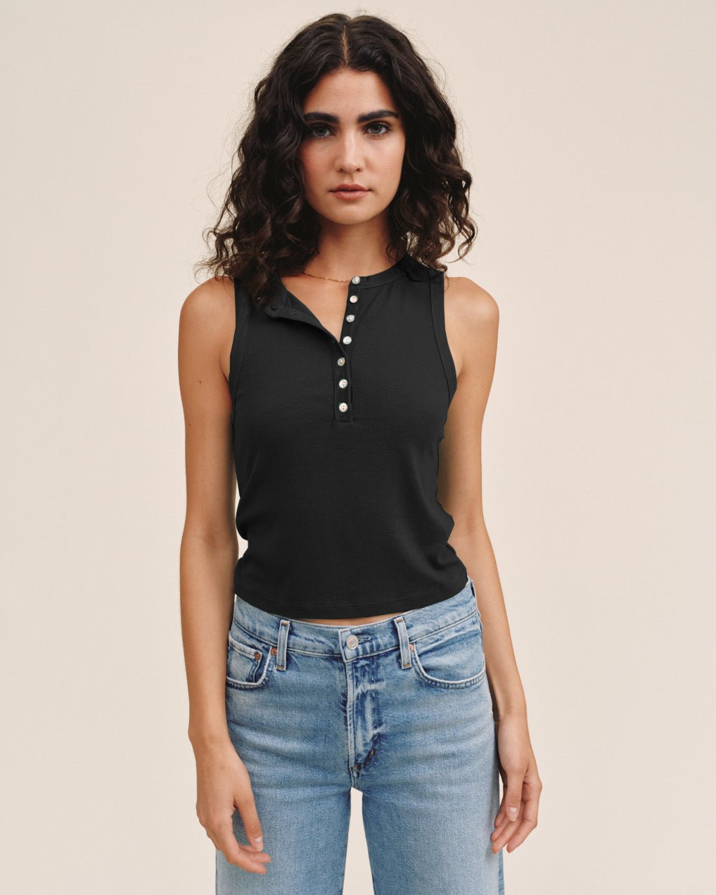 Bella DahlSleeveless Placket Top - BlackTops
