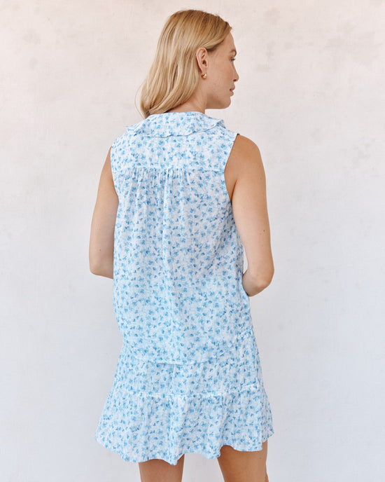 Bella Dahl Sleeveless Ruffle Top - Blue Ditsy Floral Print View 2