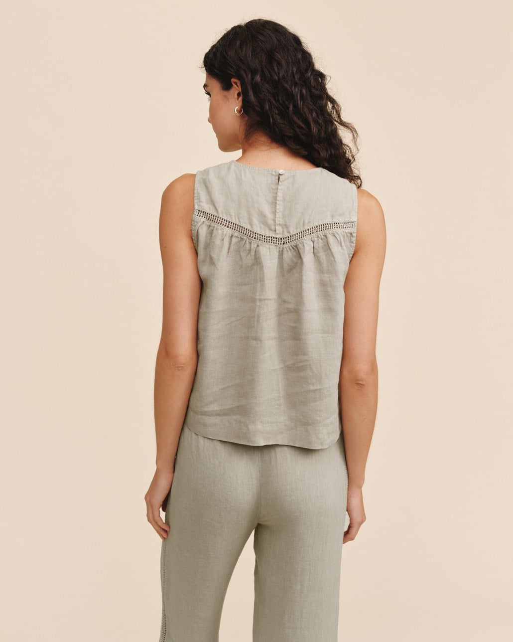 Sleeveless Trimmed Yoke Seam Top - Green Tea – Bella Dahl