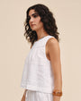 Bella DahlSleeveless Trimmed Yoke Seam Top - WhiteTops