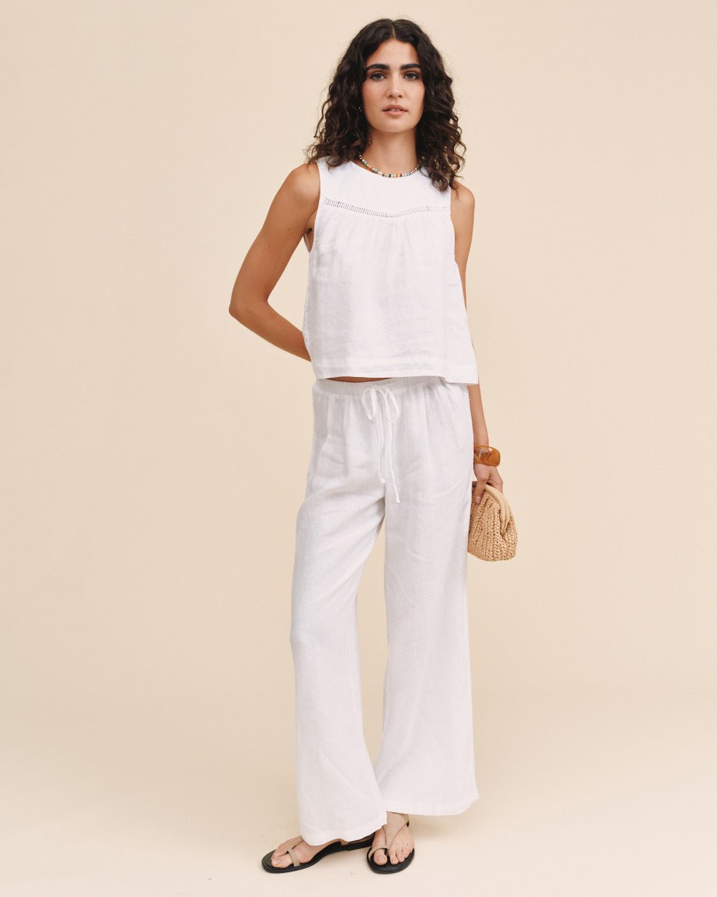 Bella DahlSleeveless Trimmed Yoke Seam Top - WhiteTops