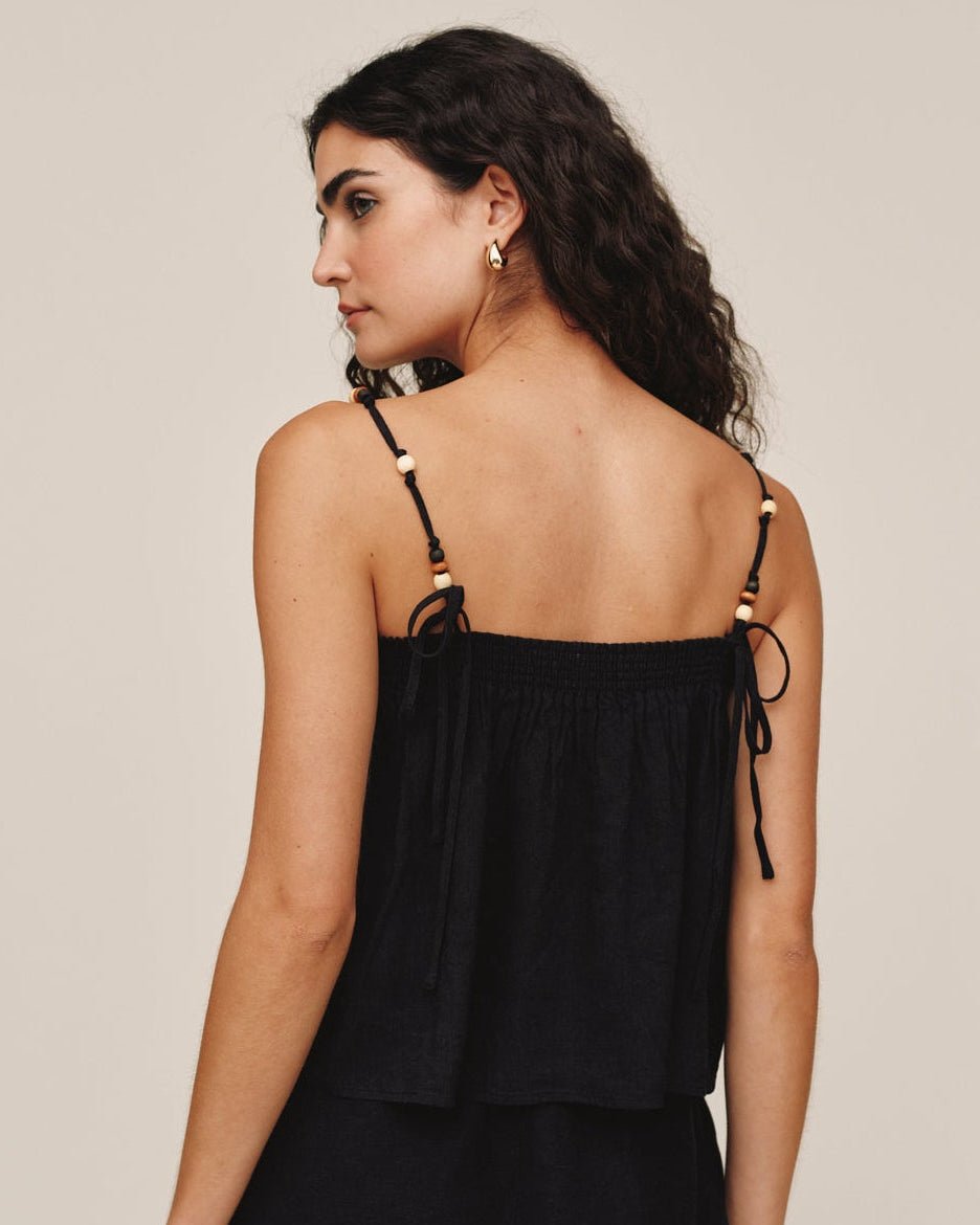 Smocked Beaded Strap Tank - Black – Bella Dahl