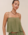 Bella DahlSmocked Beaded Strap Tank - Olive LeafTops