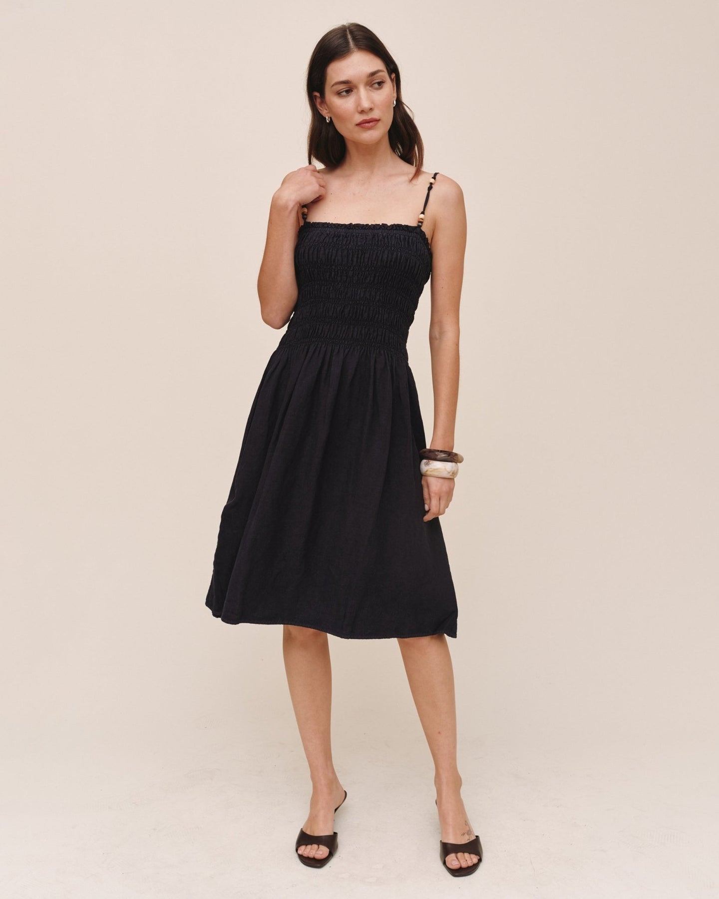 Bella DahlSmocked Dress With Beaded Straps - BlackDresses