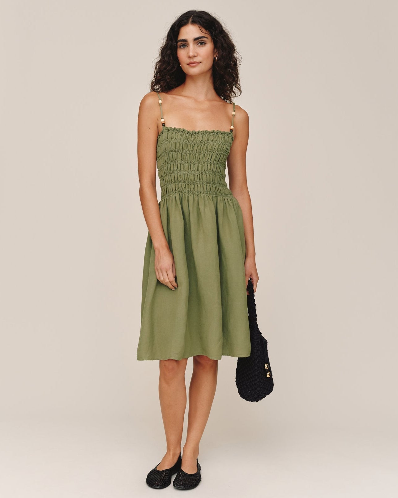 Bella DahlSmocked Dress With Beaded Straps - Olive LeafDresses