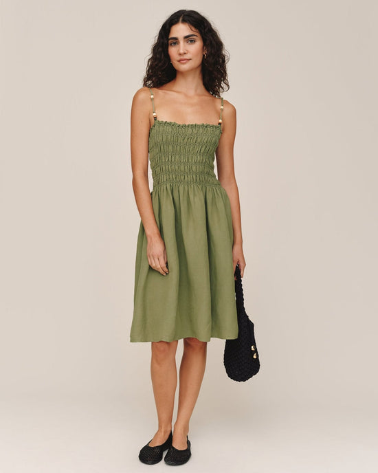 Bella Dahl Smocked Dress With Beaded Straps - Olive Leaf