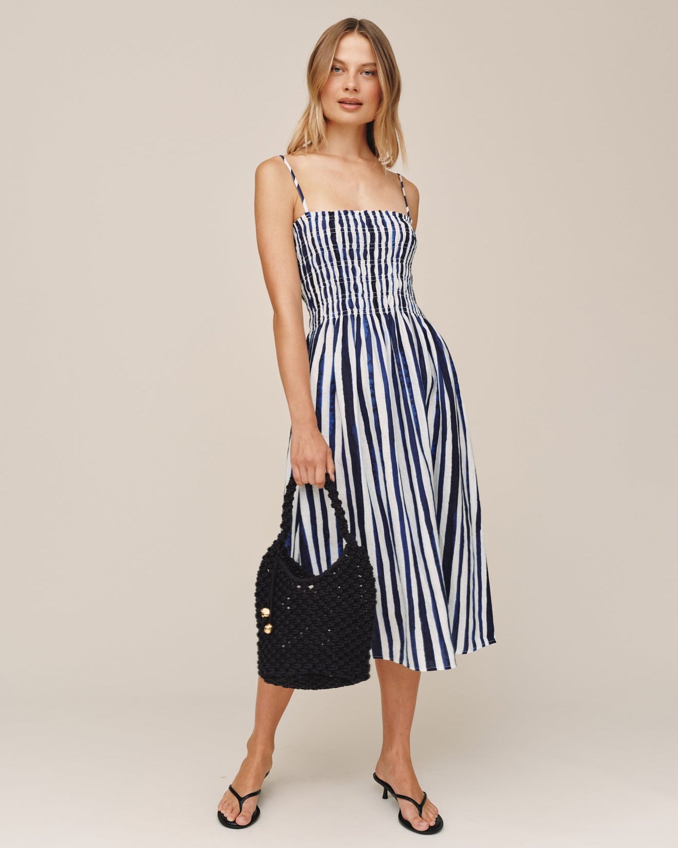Smocked Midi Dress | Painted Tides Stripe | M