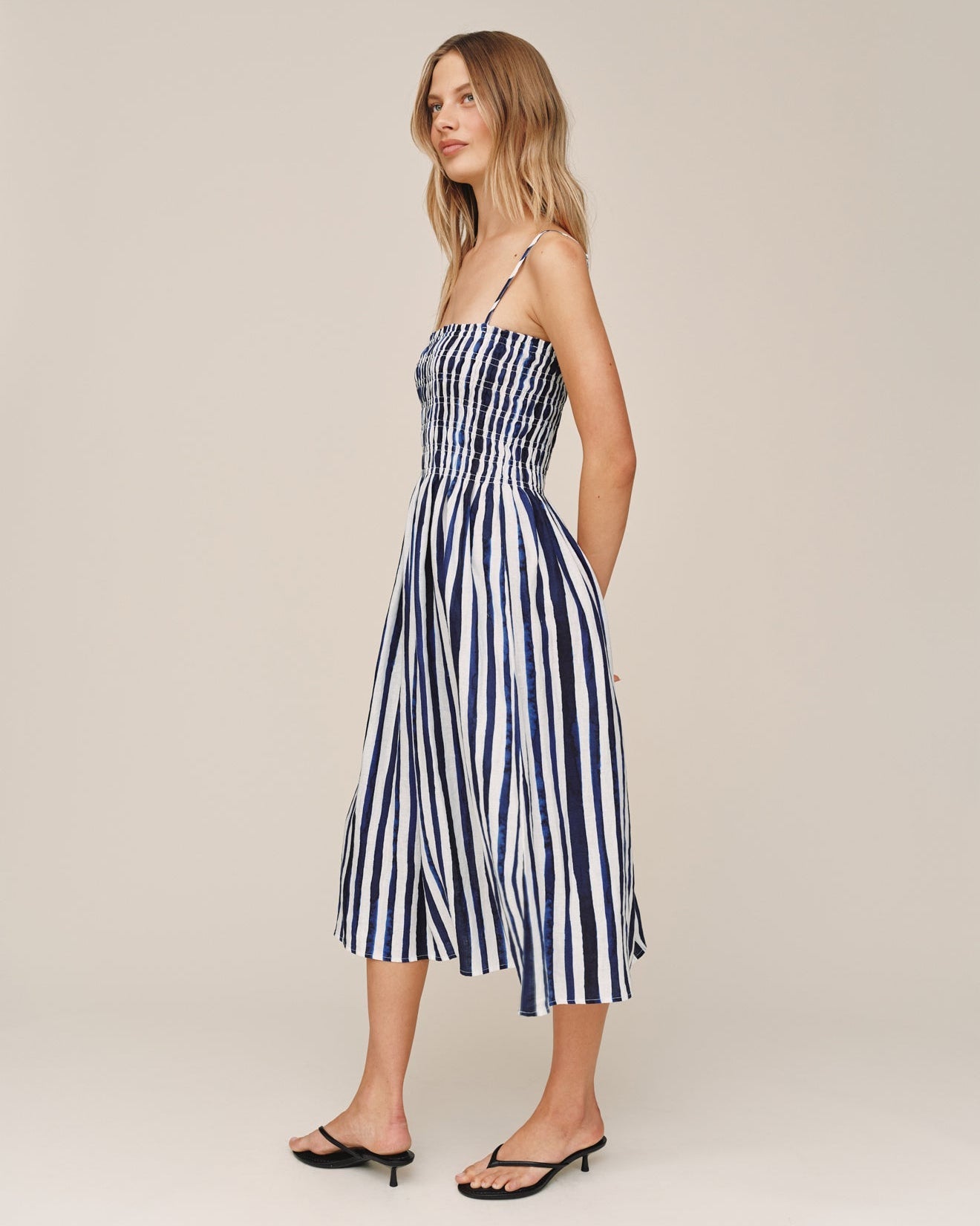 Smocked Midi Dress | Painted Tides Stripe | L