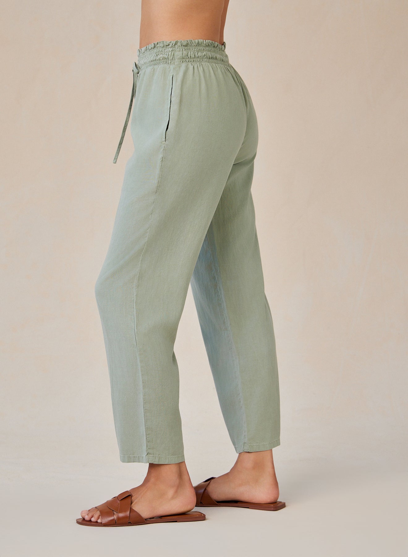 Smocked Waist Trousers in Olive Grove - Bella Dahl