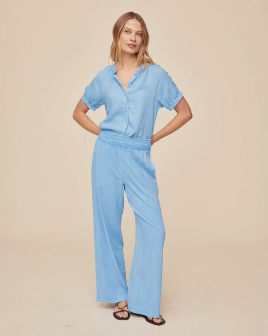 Bella Dahl Smocked Waist Wide Leg - Tidal Blue