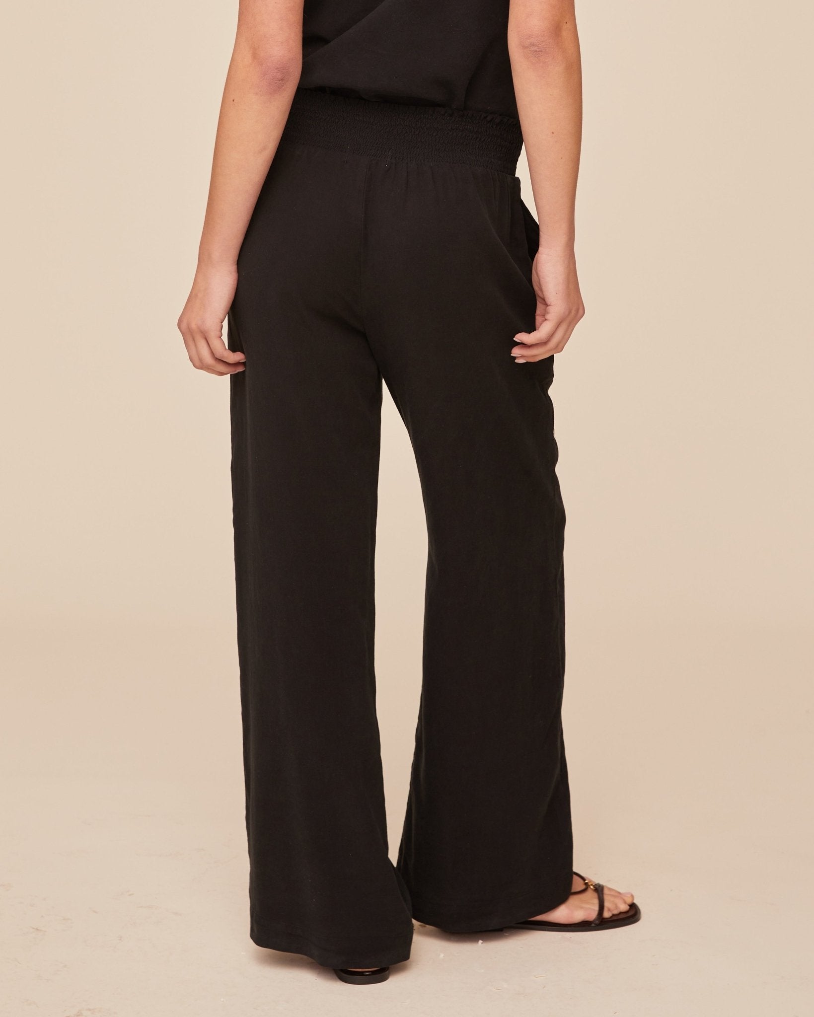 Smocked Waist Wide Leg Pants in Vintage Black - Bella Dahl