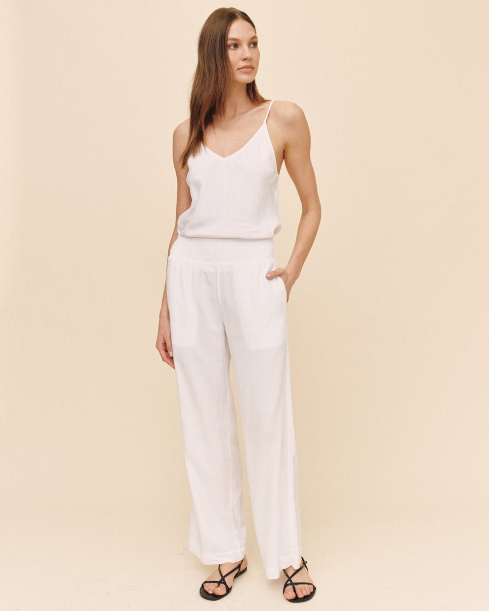 Smocked Waist Wide Leg Pants in White - Bella Dahl